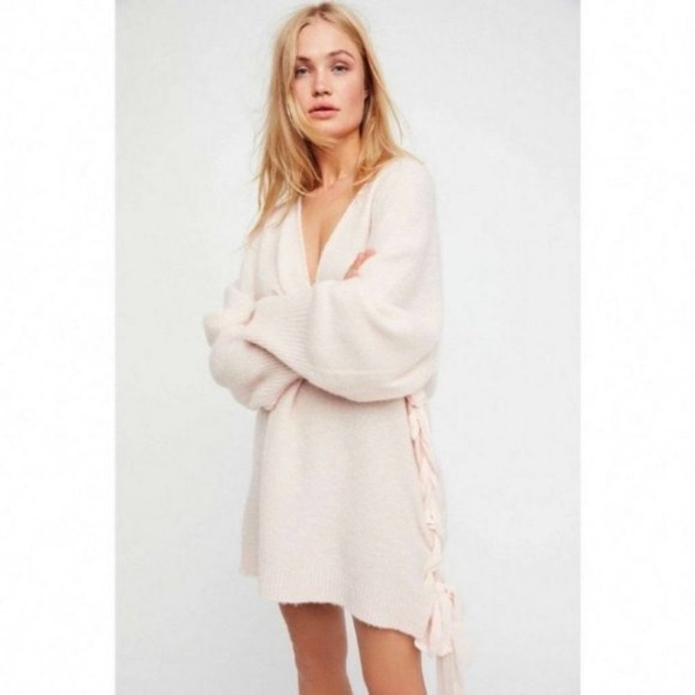 Free people like new lace up light pink sweater